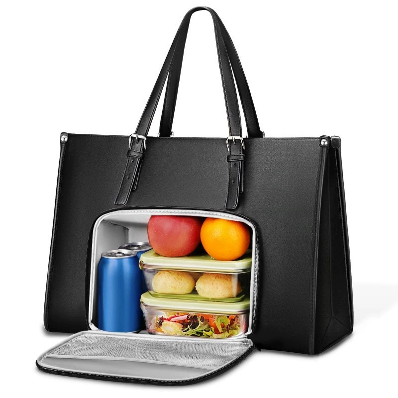 15.6 Inch PU Leather Briefcase with Insulated Leakproof Lunch Compartment