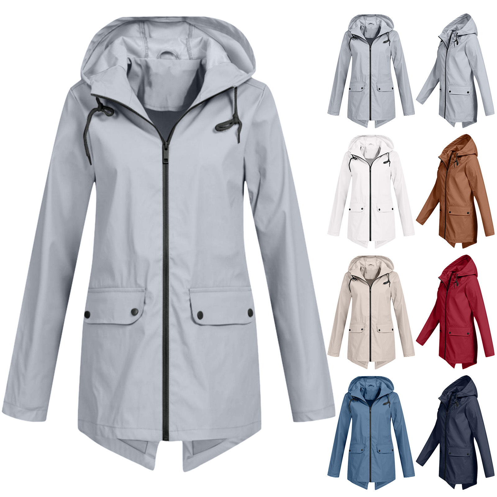 Womens Waterproof Lightweight Rain Hooded Jacket