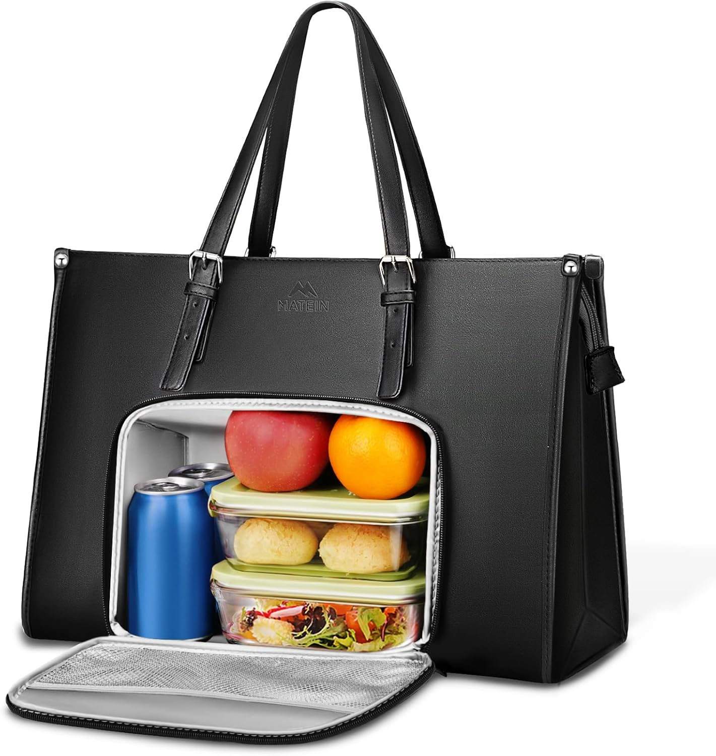 15.6 Inch PU Leather Briefcase with Insulated Leakproof Lunch Compartment