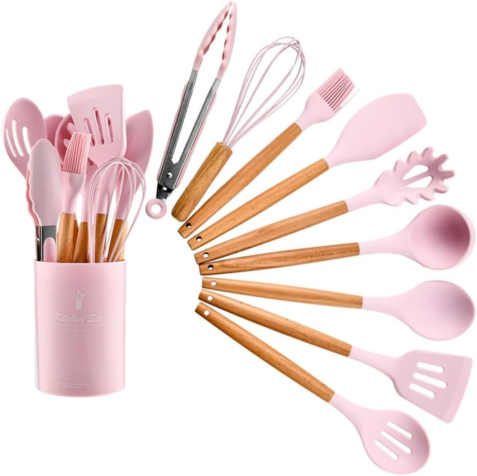 12 Piece Kitchen Utensils Silicone Spatula Set Wooden Silicone Spatula Kitchen Utensil Set