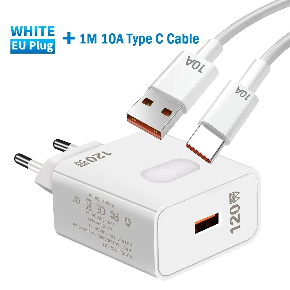 120W GaN Intelligent USB Fast Charger with Type-C Cable EU Plug, 1/2 Packs