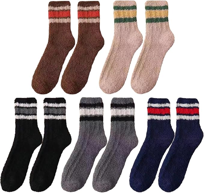 5 Pairs Men's Plush Socks, Warm Winter Socks