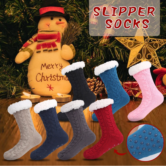 Women's Winter Warm Sherpa Fleece Lined Slipper Socks With Grippers