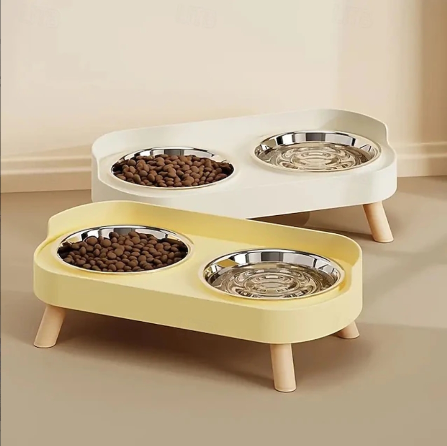 Elevated Pet Feeding Station with Double Bowls, High-Stand Water and Food Dish, Stainless Steel, Multiple Colors for Cats and Dogs