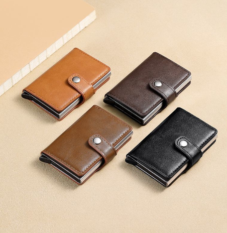Compact PU Leather Wallet with RFID Aluminum Card Case