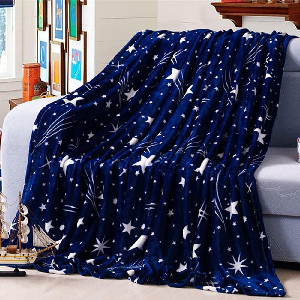 3D Star Throw Blanket, Warm Fluffy Flannel Fleece Blanket Soft Blue Starry Sky Blankets, for Bed and Sofa and Couch and Kids Adults