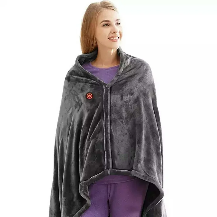 150x80CM Wearable USB Heated Coral Velvet Blanket Shawl