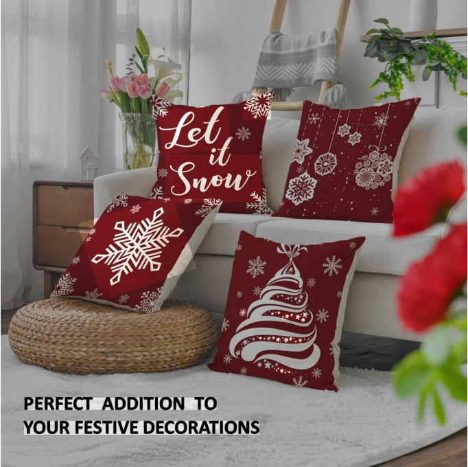 4Pcs 18x18 Inch Merry Christmas Throw Pillow Covers Set