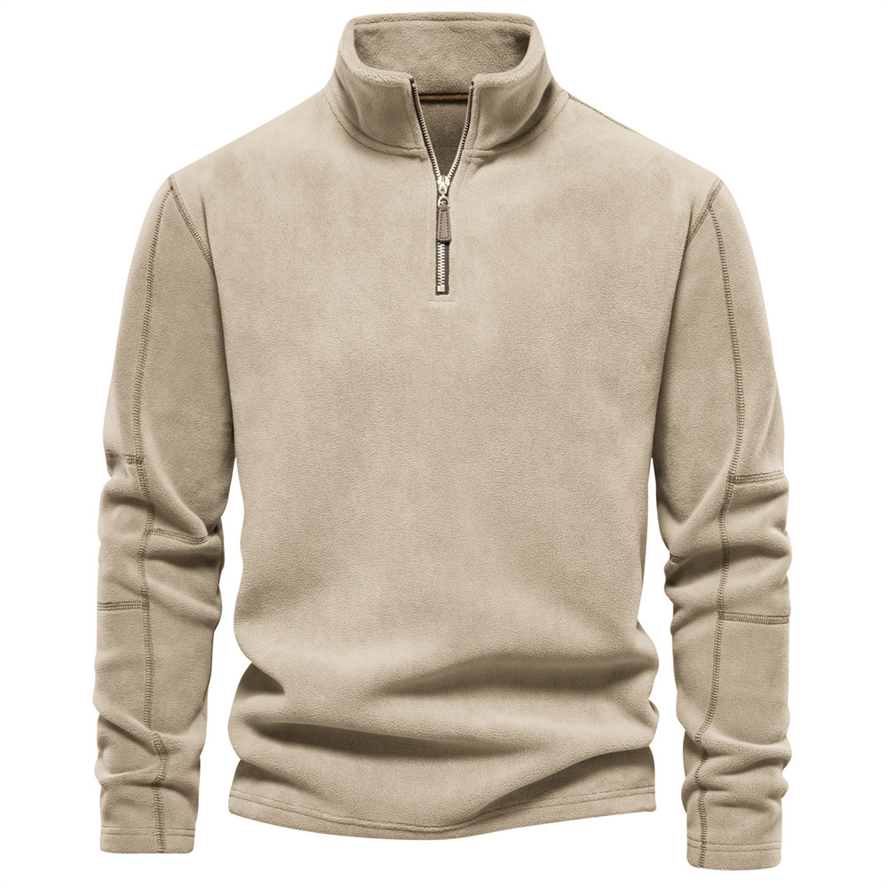 Men's Polar Fleece Stand Collar Half Zip Long Sleeve Pullover