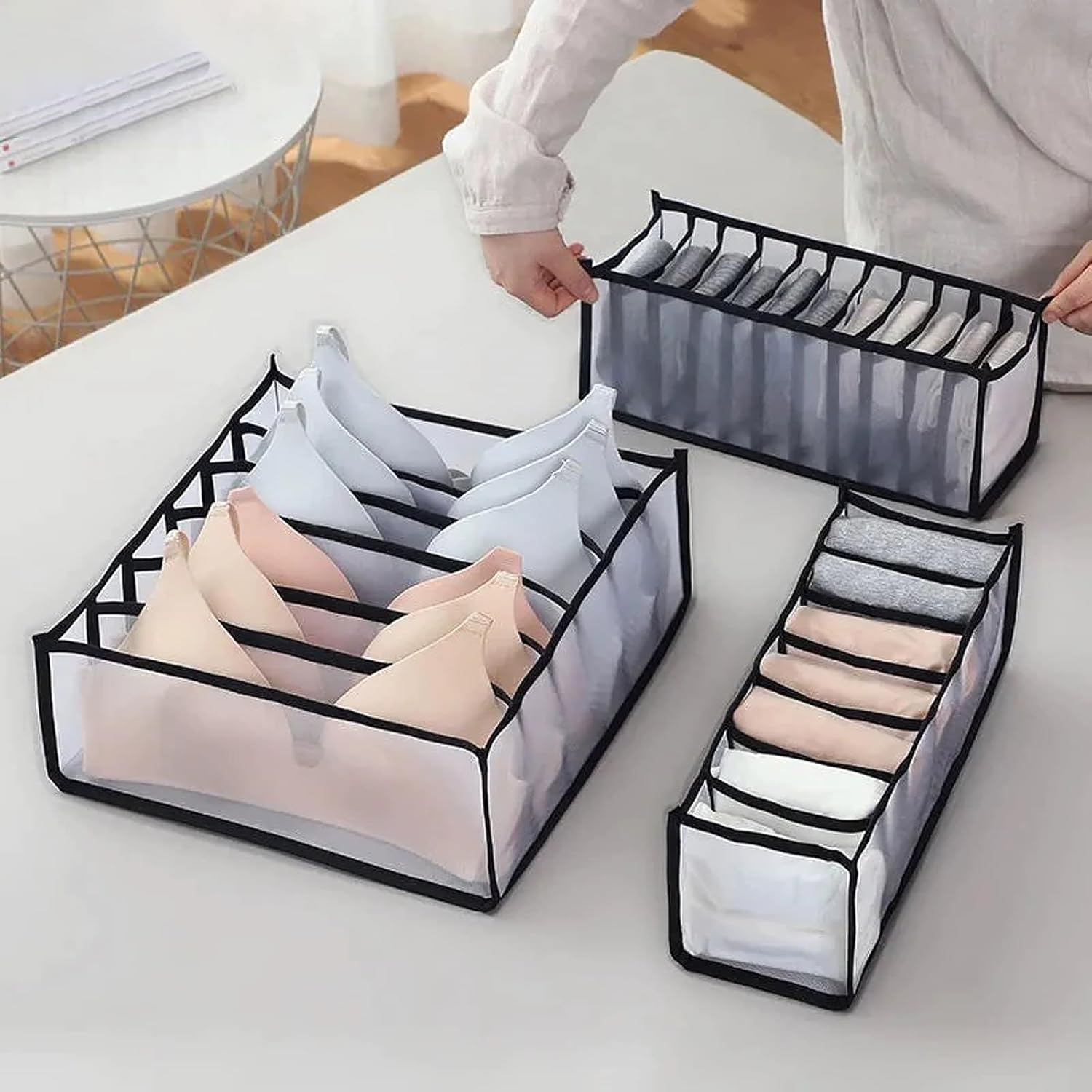 Foldable Closet Organizers Mesh Washable Compartment Storage Box for Underwear, Socks, Pants 