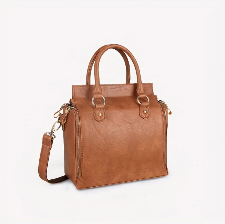 Women‘s Portable Storage Crossbody Leather Shoulder Bag, Brown