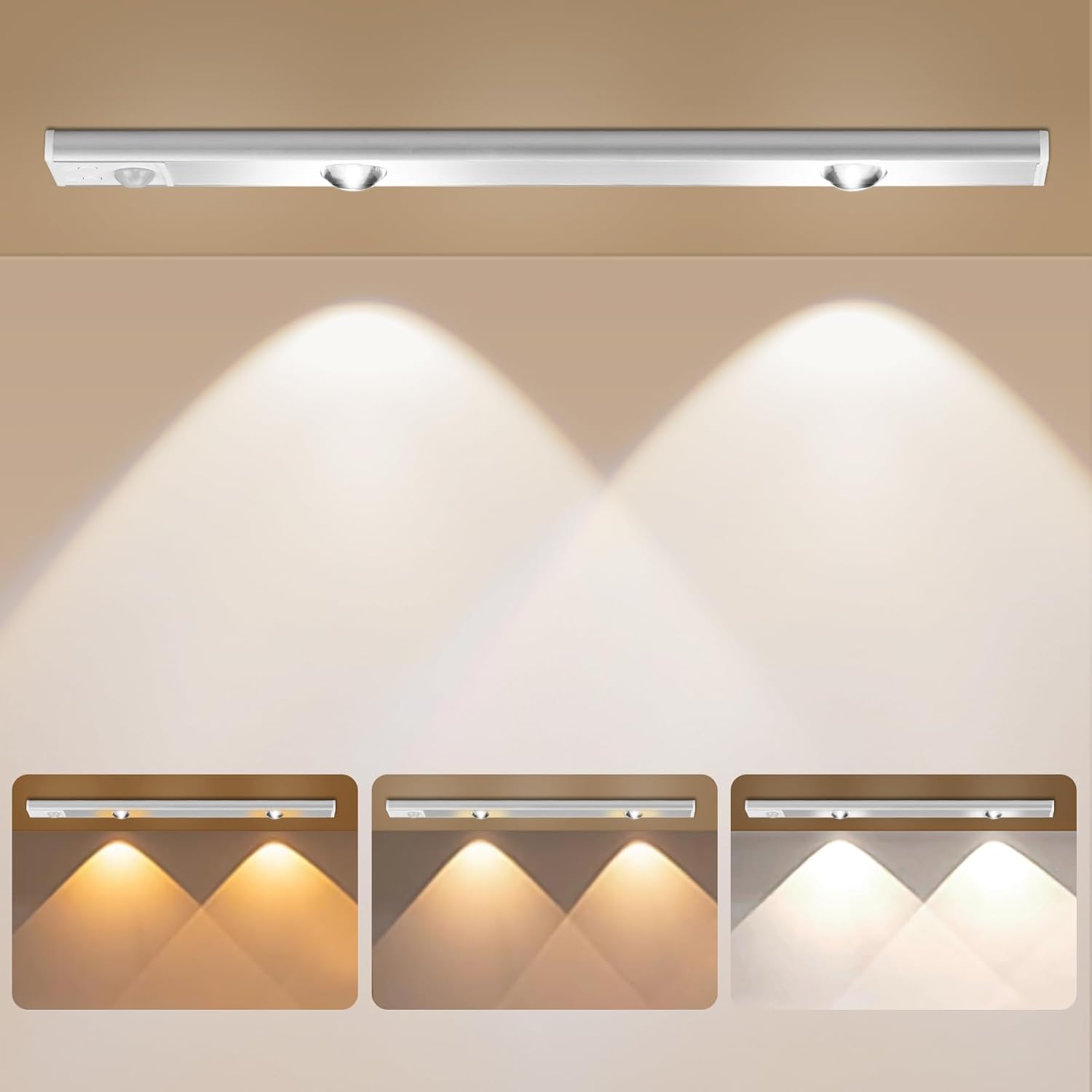 Under Cabinet Lighting with Motion Detector 1500mAh LED Kitchen Built-in Lamp, Type C Rechargeable Cabinet Lighting for Kitchen, Closet, Stairs