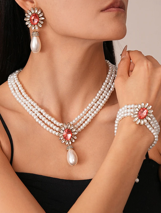 2025 New Launched Women's Pearl Jewelry Set with Earrings, Necklace and Bracelet 