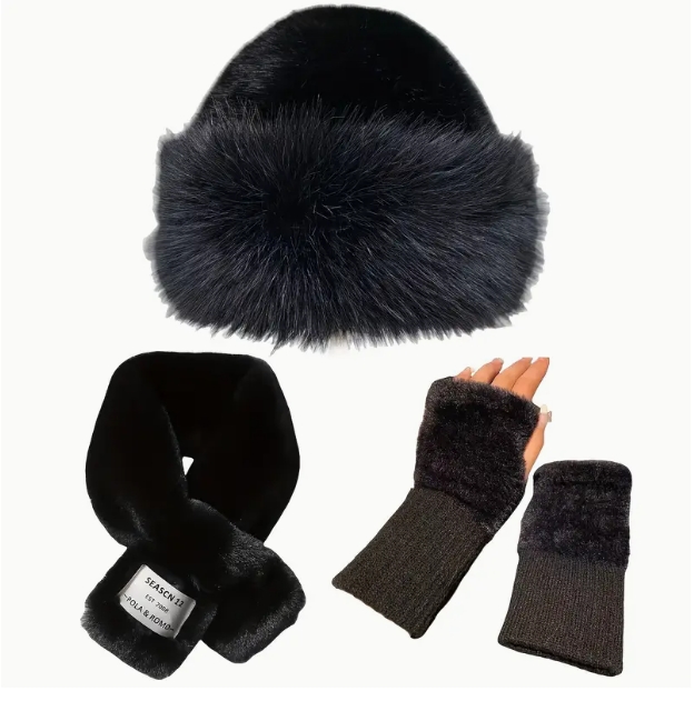 3pcs Winter Warm Accessory Set for Women Gloves, Scarf, and Hat, Suitable for Cold Weather and Outdoor Activities, Perfect Christmas or Valentine'S Day Gift