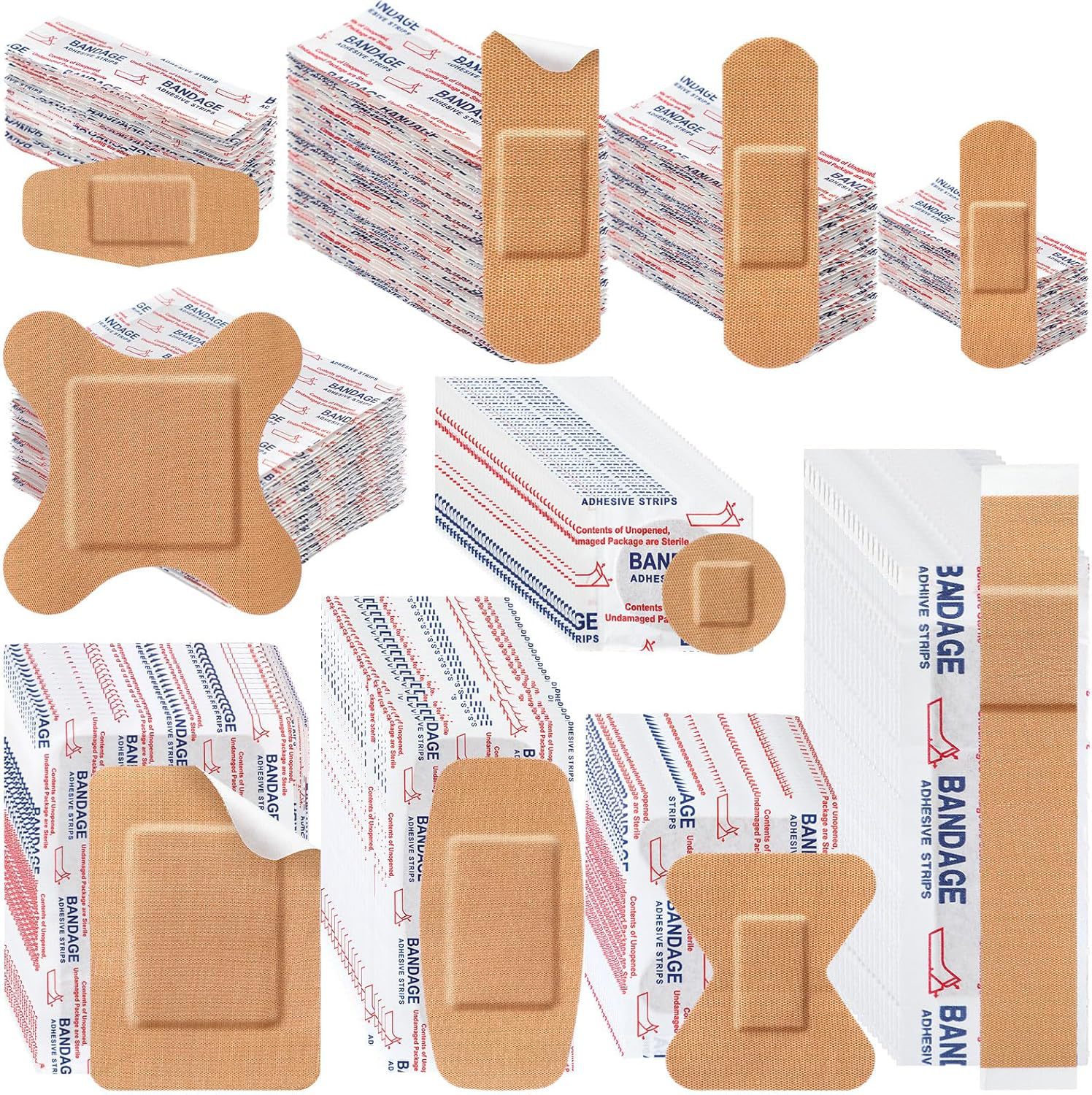 300PCS Assorted Styles Flexible Fabric Adhesive Bandages Small Breathable Fingertip Bandages Cloth Elastic Knuckle Bandages Various Sizes Spot Bandage for First Aid and Wound Care