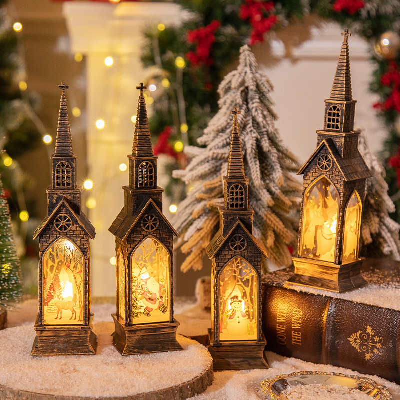 Christmas Luminous Church Lantern Christmas Houses Lighted Snow Globe Lantern for Kids