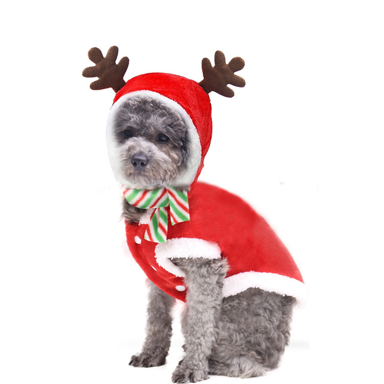 Cute Cartoon Pet Reindeer Cosplay Christmas Elk Costume Dog Puppy Hoodie Coat Jacket Clothes Soft Coral Velvet Fleece Winter Warm Hooded Sweater Jumpsuit Outfit Apparel for Small Dogs Cats