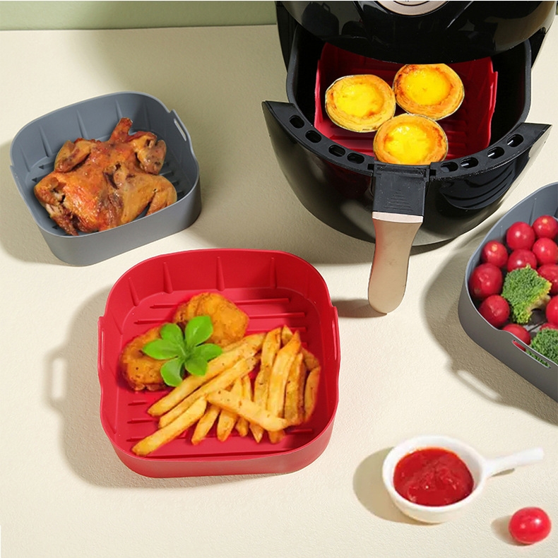 2Pcs Air Fryer Silicone Pot Air Fryers Oven Accessories Baking Tray Non-stick Reusable Pan Air Fryer Pot