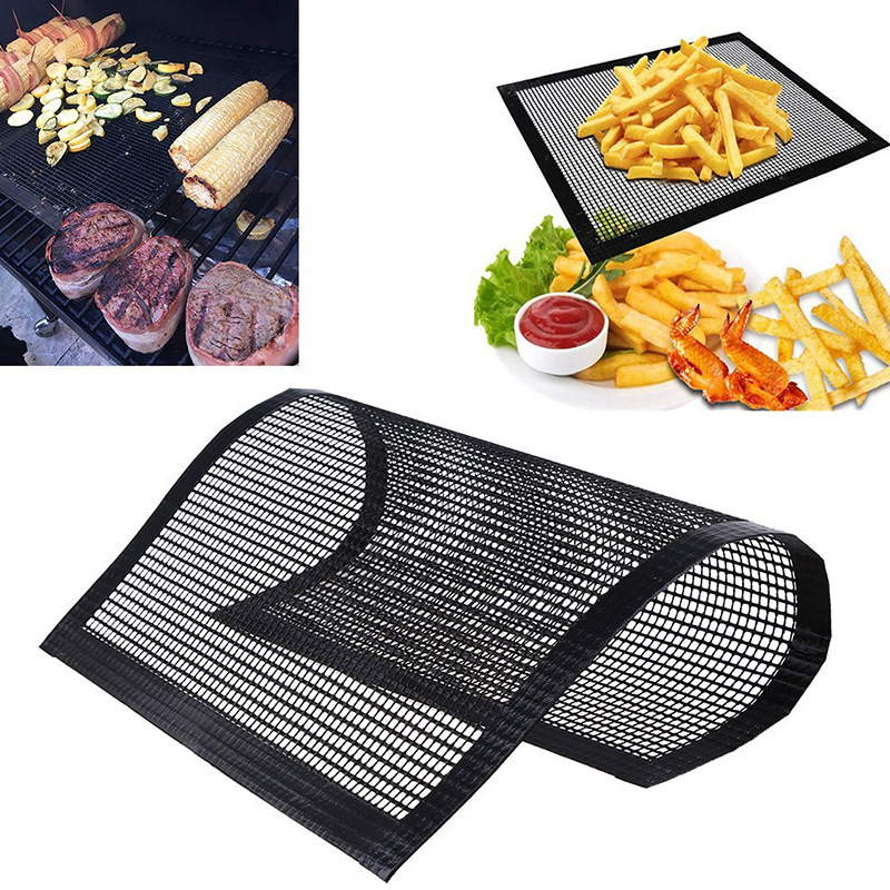 2pcs BBQ Mesh Grill Mat Cook Barbecue Grilling Sheet Wire Baking Pad Non-Stick Mat