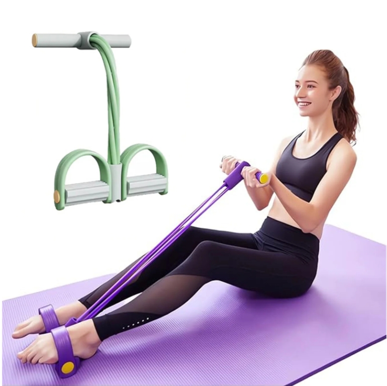 4-Tube Pedal Resistance Bands Set with Foam Handles for Home Gym Strength Training