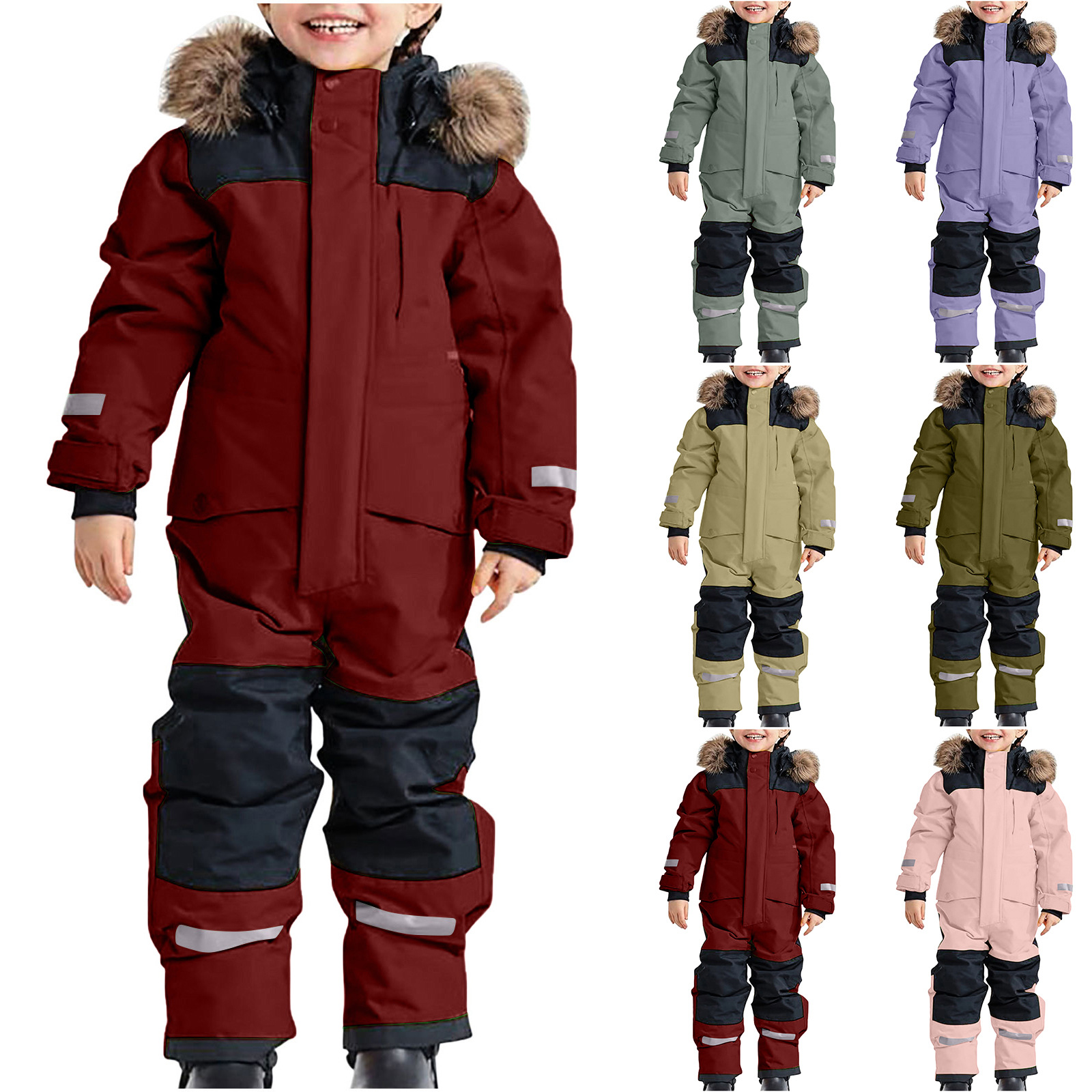 Kids Winter Warm One Piece Ski Snowsuit Jumpsuit 