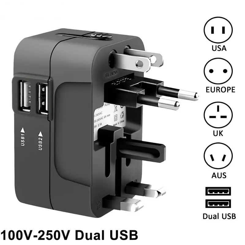 Universal Travel Plug Adapter With 2 USB Ports For Global Use