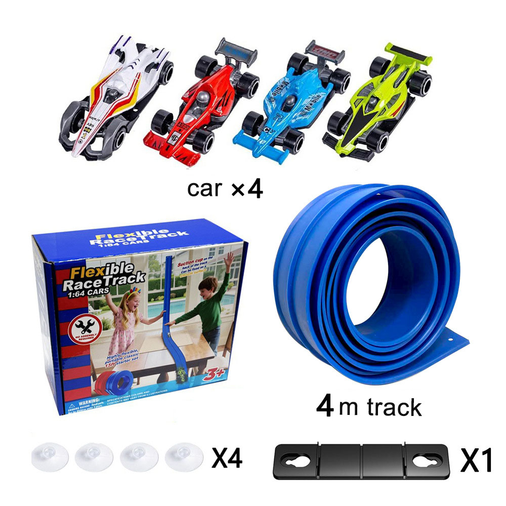 Kids Car Ramp Toy with 4M Flexible Race Track and 4 Racing Cars