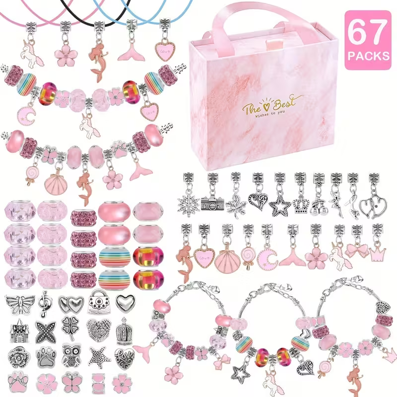 67-Piece DIY Charm Bracelet Bead Kit for Gifts