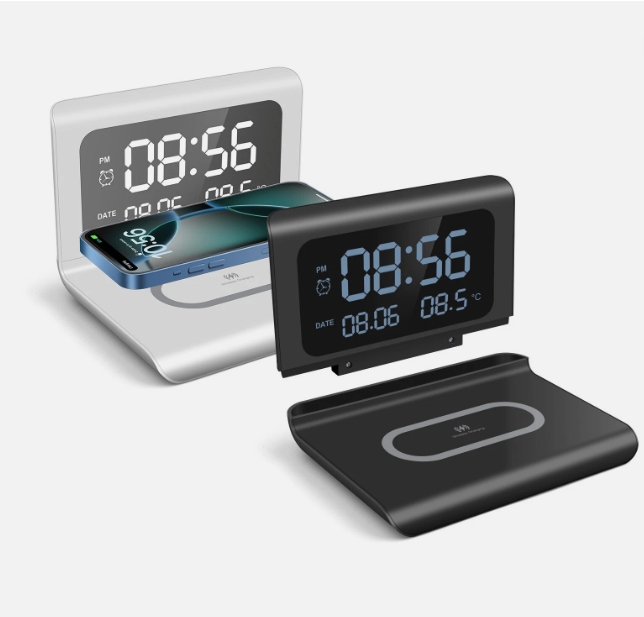 3in 1 Wireless Charger, Time Temperature Display, Alarm Clock for Bedroom Desk, Charging Dock Station