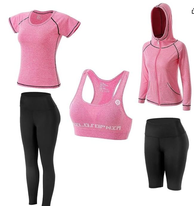 5-Piece Women's Yoga Suit Gym Workout Outfit Sportsuits 
