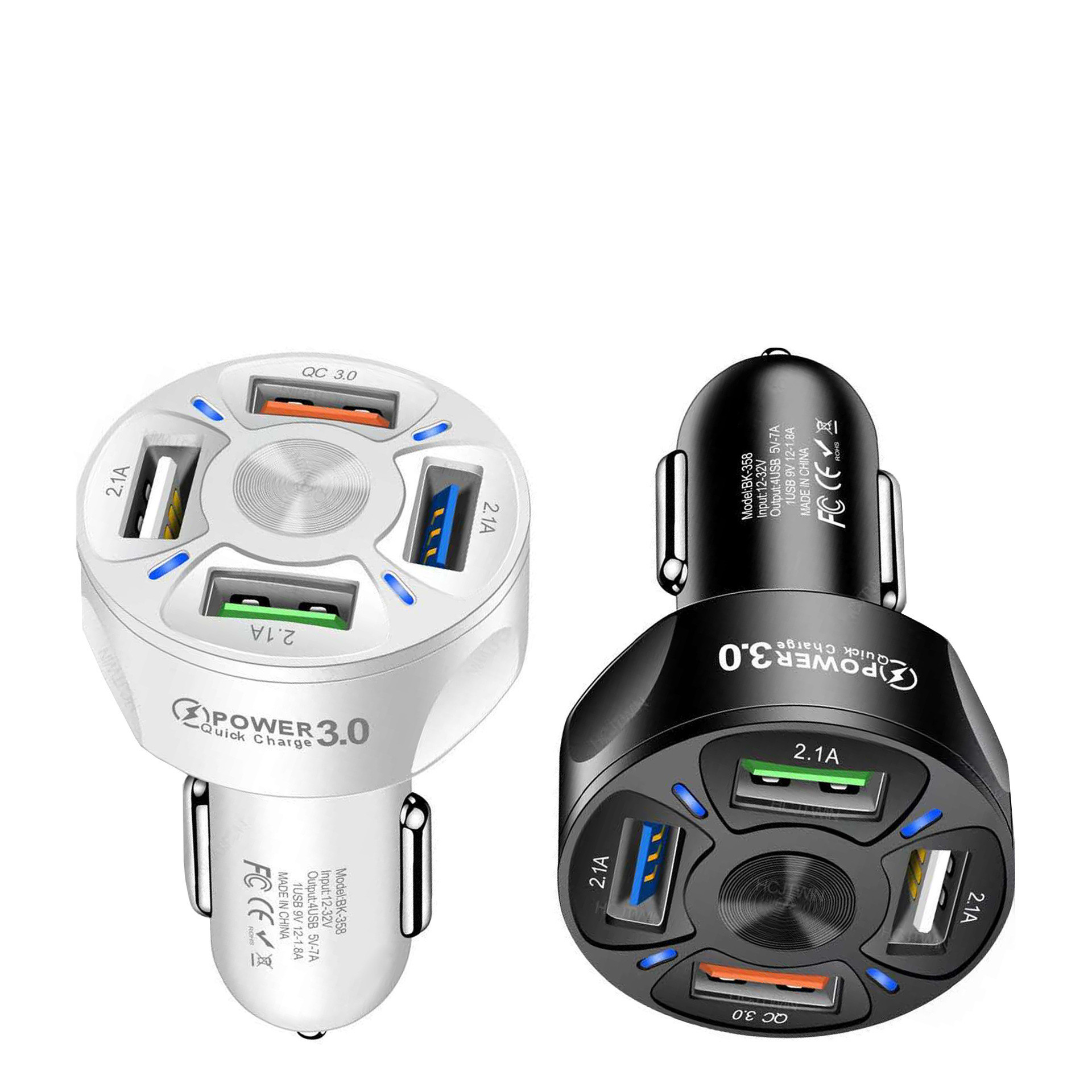 4 Port USB Car Charger Adaptor with LED Lights