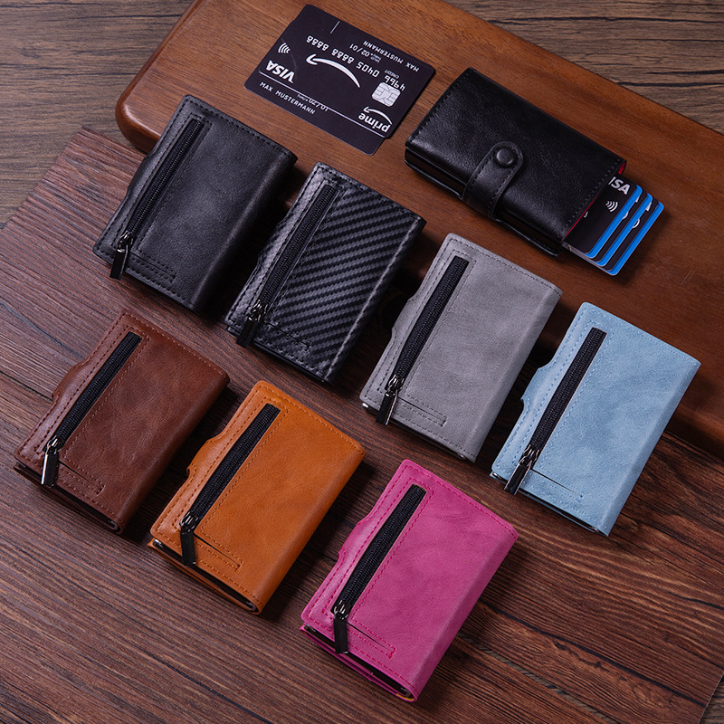 Men's New Ultra-Thin Smart Wallet Rfid Premium Carbon Fiber Leather Pop-Up Card Holder