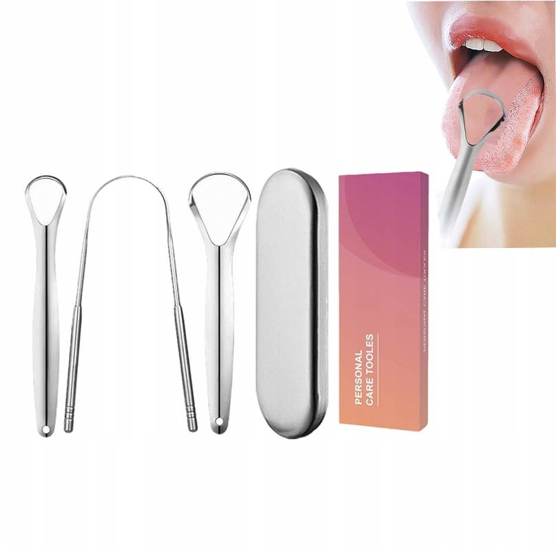 3 Pieces Portable Stainless Steel Tongue Scrapers Set