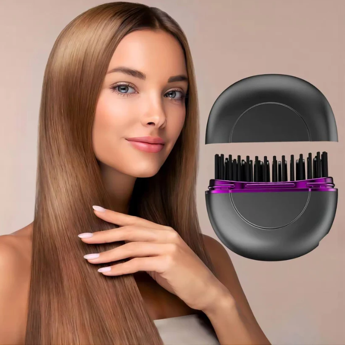 Mini Rechargeable Ceramic Hair and Beard Straightener Brush