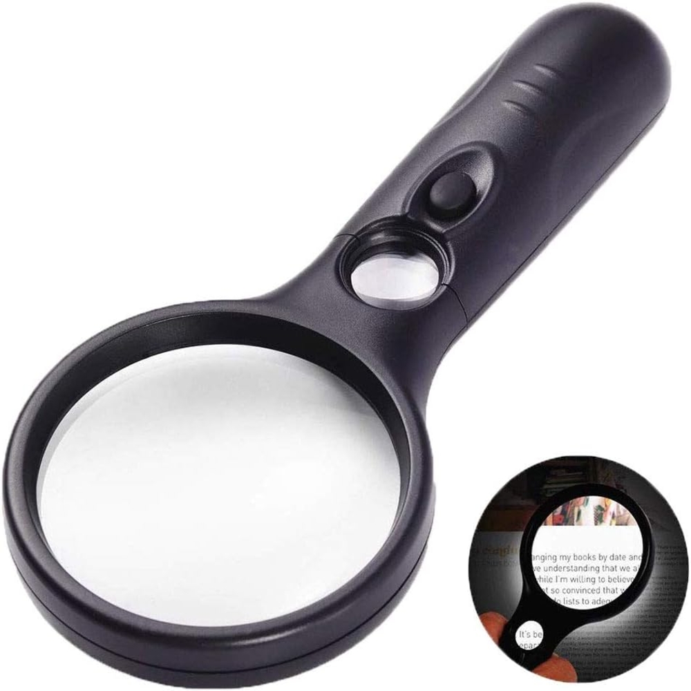 Lighted Handheld Magnifier for Reading & Hobbies (3X & 45X)