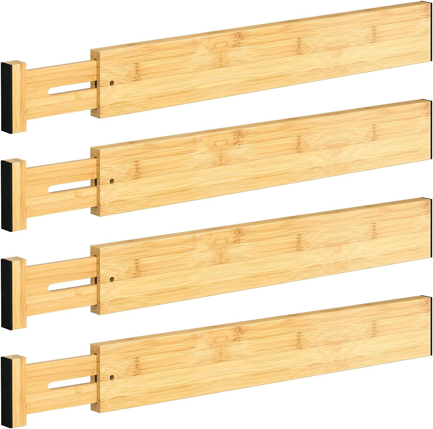 Bamboo Drawer Dividers, Drawer Dividers, 43-56 cm Long Adjustable Organizers