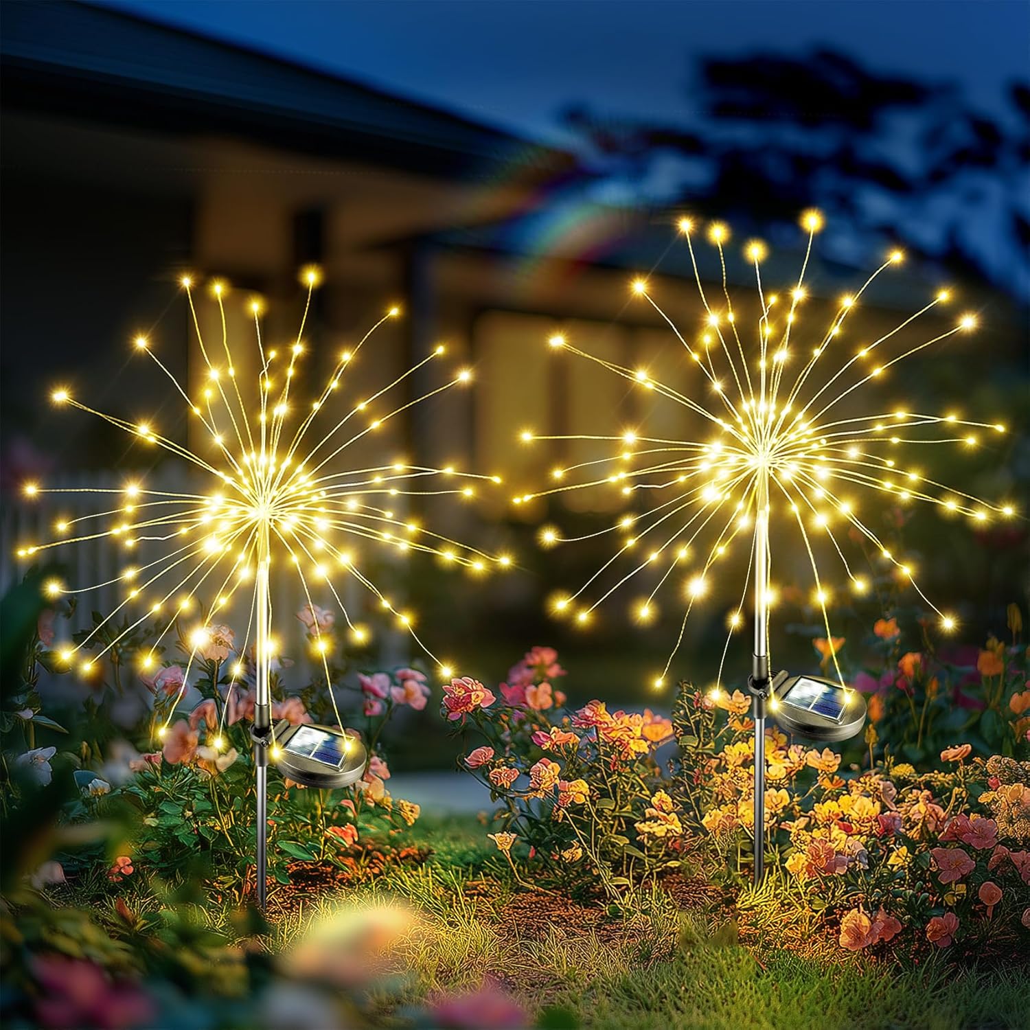  2-Pack Solar Firework Lights, 150 LED Dandelion Garden Stake Lights, 8 Modes